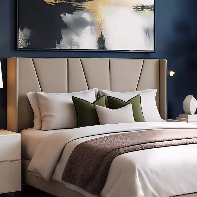 Platform Bed Frame with Geometric Wingback Headboard, Modern Upholstered Bed with Wooden Slats Support, No Box Spring Needed, Easy Assembly