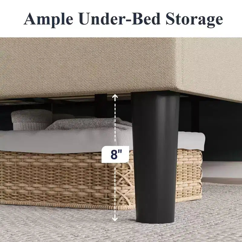 Platform Bed Frame with Geometric Wingback Headboard, Modern Upholstered Bed with Wooden Slats Support, No Box Spring Needed, Easy Assembly