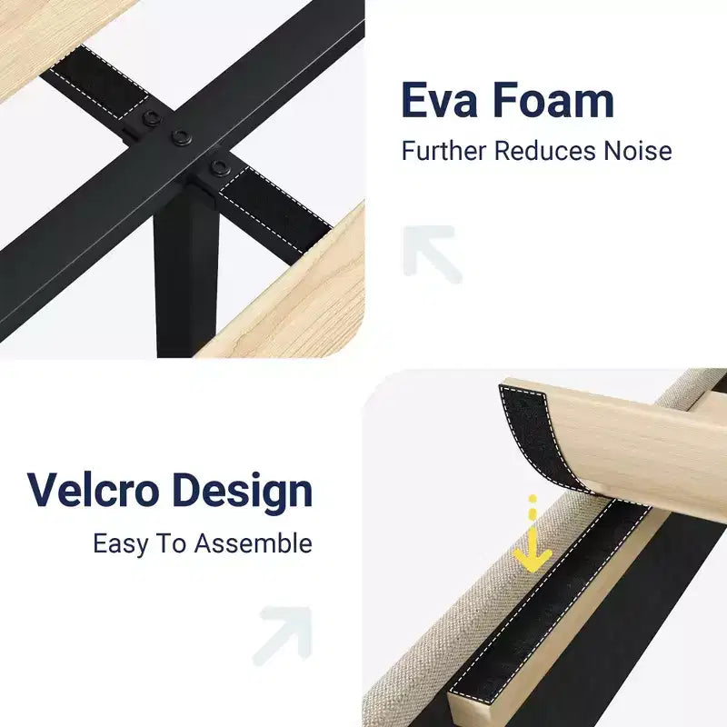 Platform Bed Frame with Geometric Wingback Headboard, Modern Upholstered Bed with Wooden Slats Support, No Box Spring Needed, Easy Assembly
