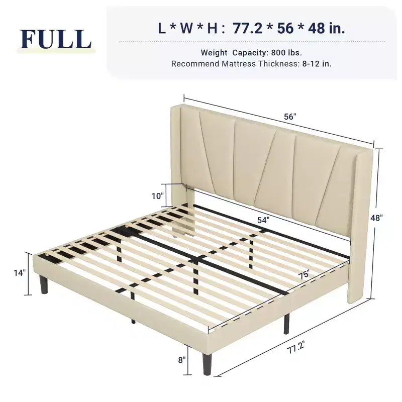 Platform Bed Frame with Geometric Wingback Headboard, Modern Upholstered Bed with Wooden Slats Support, No Box Spring Needed, Easy Assembly
