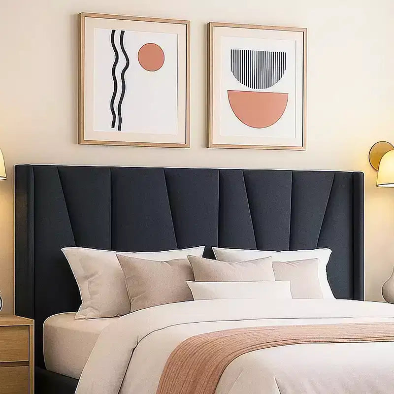 Platform Bed Frame with Geometric Wingback Headboard, Modern Upholstered Bed with Wooden Slats Support, No Box Spring Needed, Easy Assembly
