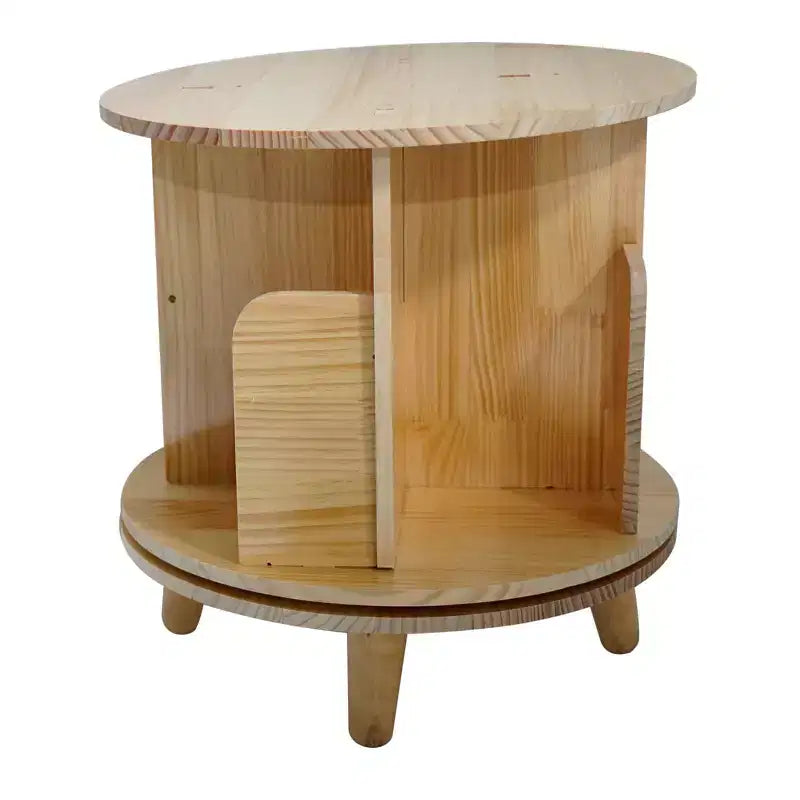 Slickblue 360 Rotating Pine Wood Bookshelf, Round 1/3/4 Tier Freestanding Shelf for Books, Toys, and Decor