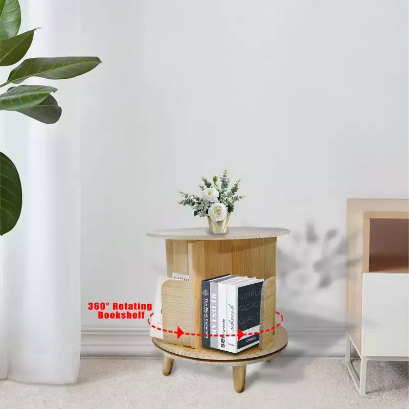 Slickblue 360 Rotating Pine Wood Bookshelf, Round 1/3/4 Tier Freestanding Shelf for Books, Toys, and Decor