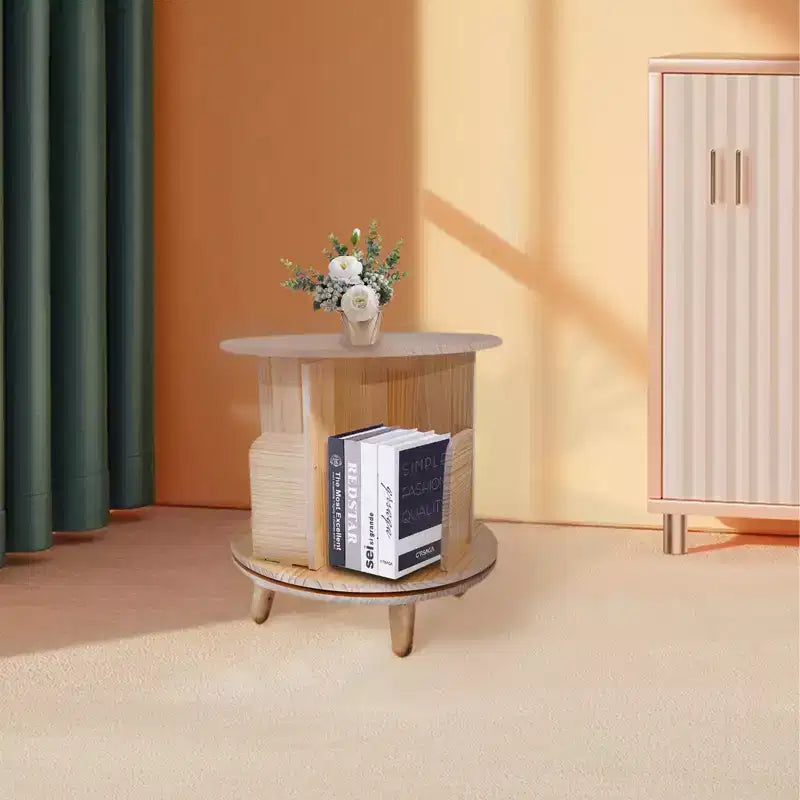 Slickblue 360 Rotating Pine Wood Bookshelf, Round 1/3/4 Tier Freestanding Shelf for Books, Toys, and Decor