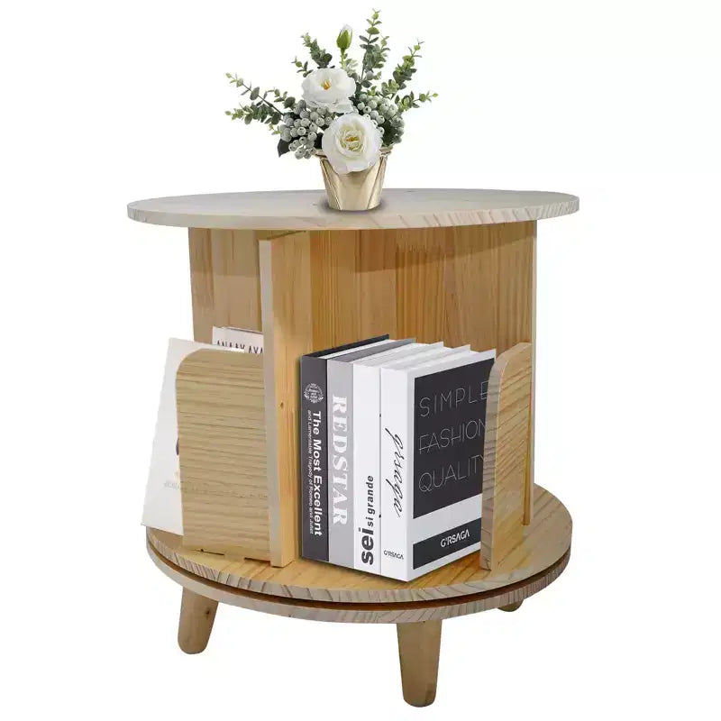 Slickblue 360 Rotating Pine Wood Bookshelf, Round 1/3/4 Tier Freestanding Shelf for Books, Toys, and Decor
