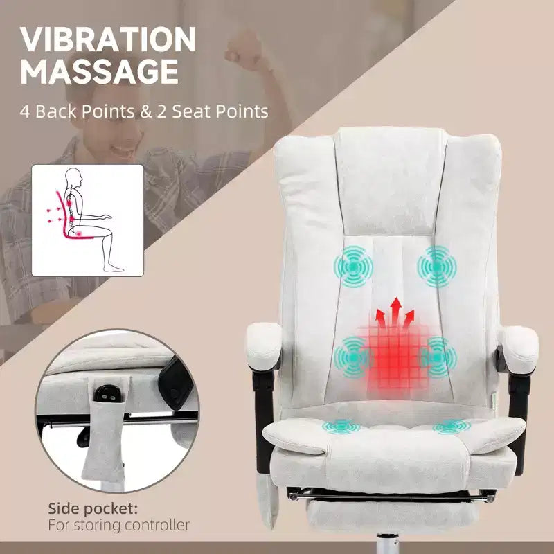 Vinsetto Massage Office Chair with 6 Points and Heat, Reclining Computer Chair with Adjustable Height and Footrest, White