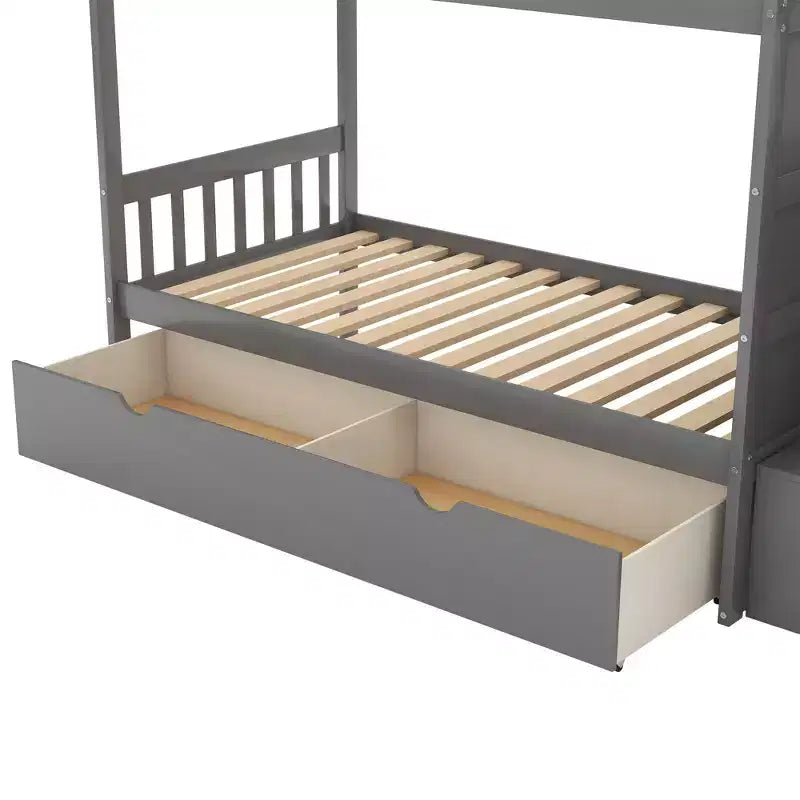 Twin over Twin Bunk Beds with Staircase and Drawers for Kids, Wooden Twin over Full Stairway Bunk Bed with Storage Cabinet