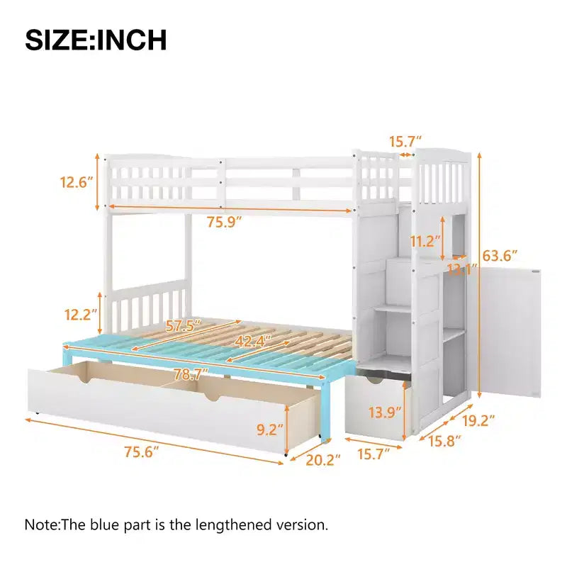 Twin over Twin Bunk Beds with Staircase and Drawers for Kids, Wooden Twin over Full Stairway Bunk Bed with Storage Cabinet