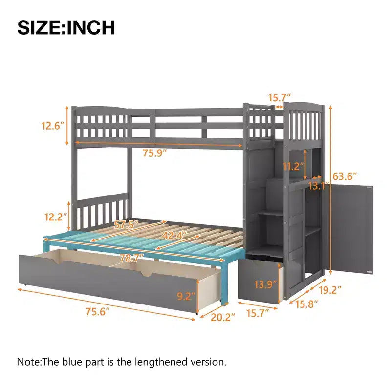 Twin over Twin Bunk Beds with Staircase and Drawers for Kids, Wooden Twin over Full Stairway Bunk Bed with Storage Cabinet