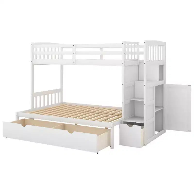 Twin over Twin Bunk Beds with Staircase and Drawers for Kids, Wooden Twin over Full Stairway Bunk Bed with Storage Cabinet