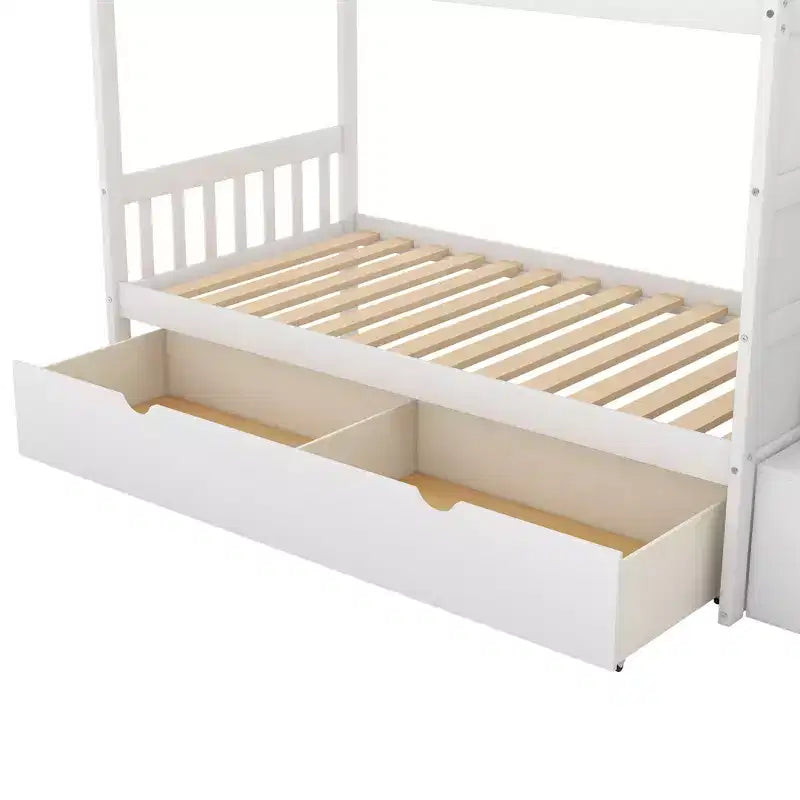 Twin over Twin Bunk Beds with Staircase and Drawers for Kids, Wooden Twin over Full Stairway Bunk Bed with Storage Cabinet