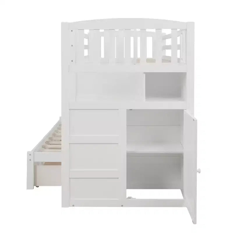 Twin over Twin Bunk Beds with Staircase and Drawers for Kids, Wooden Twin over Full Stairway Bunk Bed with Storage Cabinet
