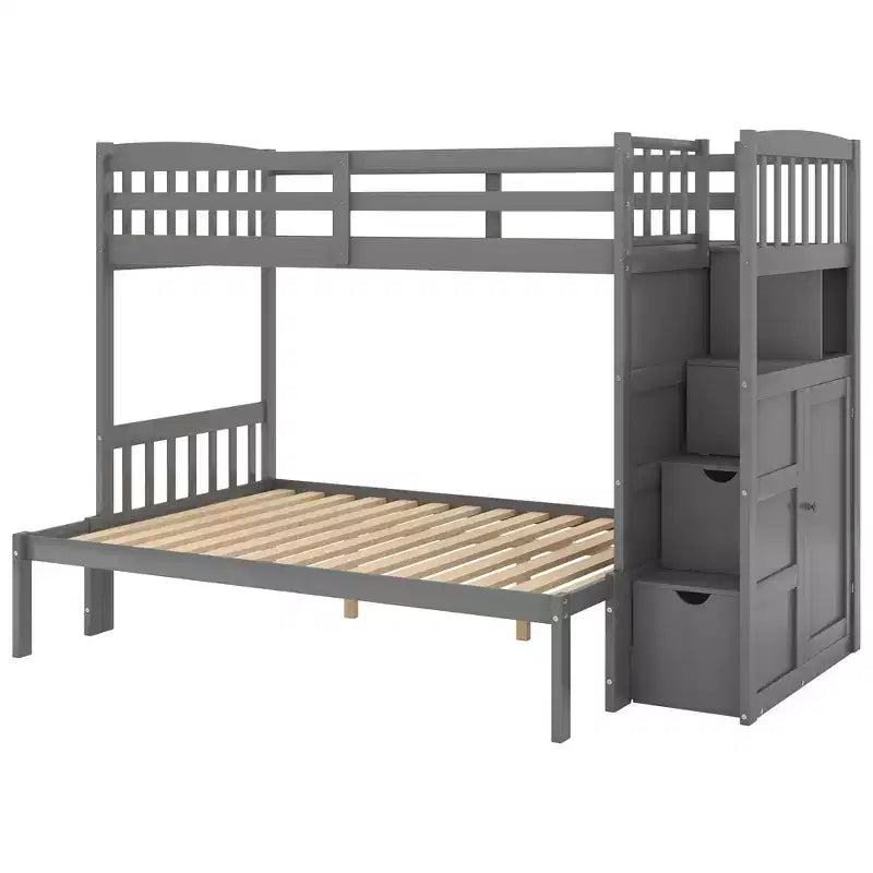 Twin over Twin Bunk Beds with Staircase and Drawers for Kids, Wooden Twin over Full Stairway Bunk Bed with Storage Cabinet