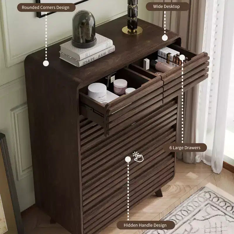 SOLACE FURNITURE Tall Dresser with 6 Drawers, Chests of Drawers with Grille & Curved Design