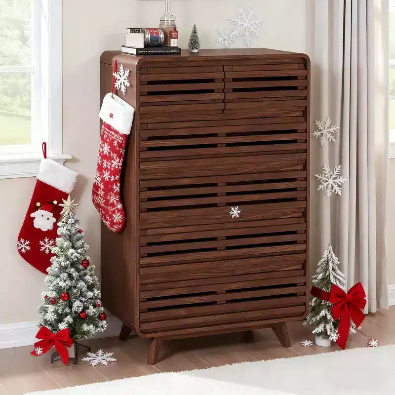 SOLACE FURNITURE Tall Dresser with 6 Drawers, Chests of Drawers with Grille & Curved Design