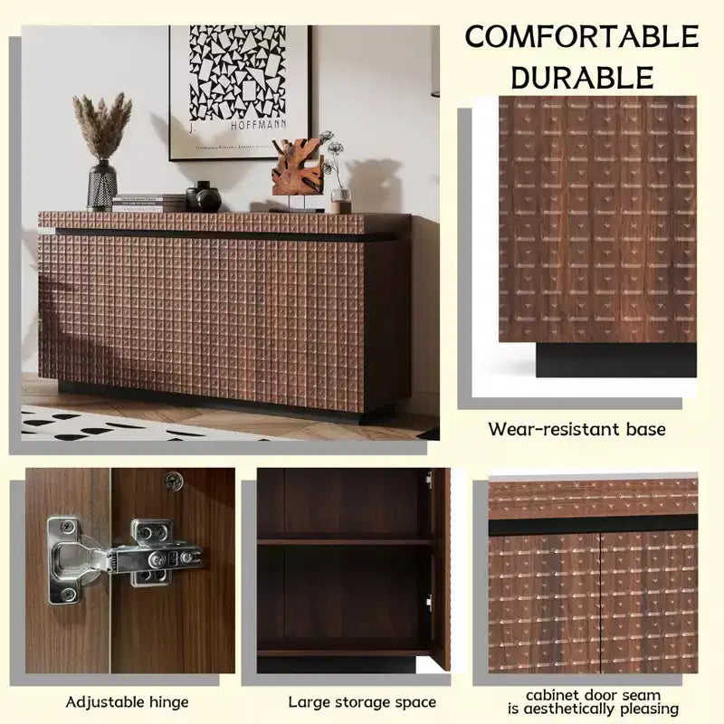 GDFStudio Orin 58.3 Modern Textured Sideboard Buffet Cabinet with 4 Doors and 2 Shelves