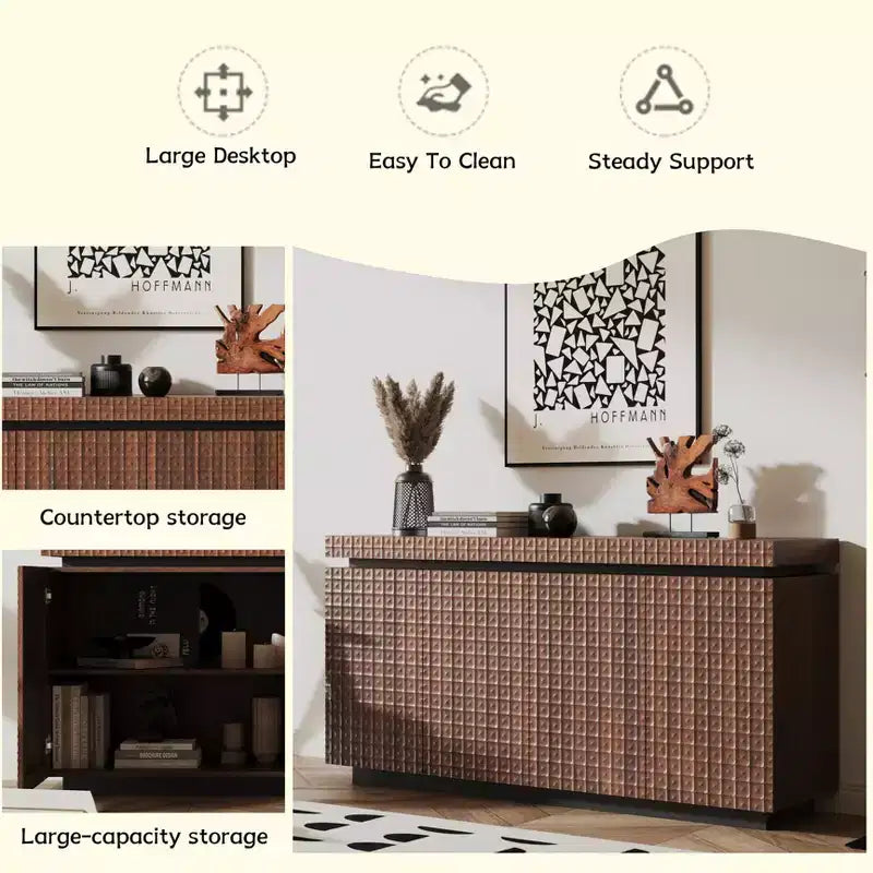 GDFStudio Orin 58.3 Modern Textured Sideboard Buffet Cabinet with 4 Doors and 2 Shelves