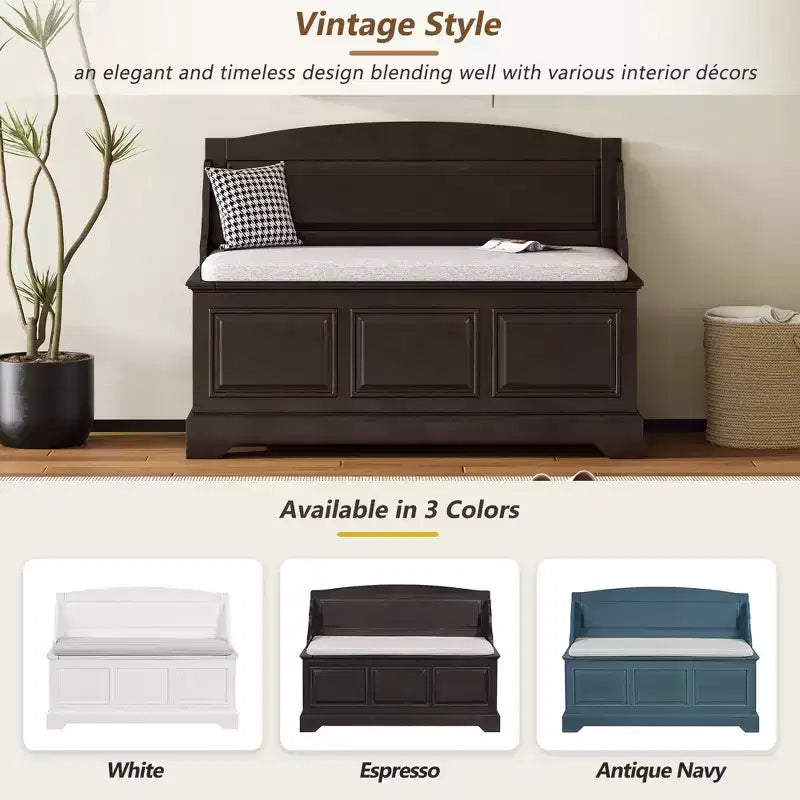 GDFStudio Ruth Mid-Century Modern Style Entryway Shoe Storage Bench with Hidden Storage and Linen Cushion
