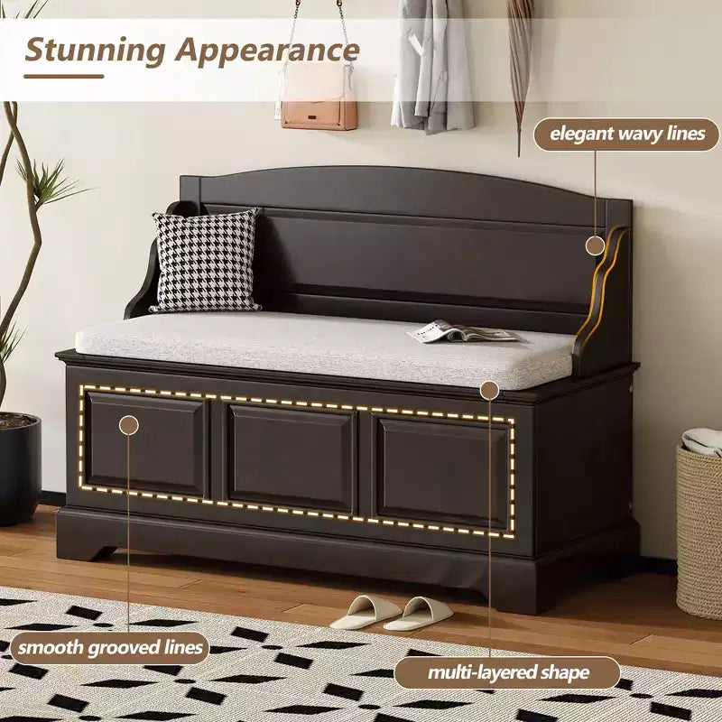 GDFStudio Ruth Mid-Century Modern Style Entryway Shoe Storage Bench with Hidden Storage and Linen Cushion