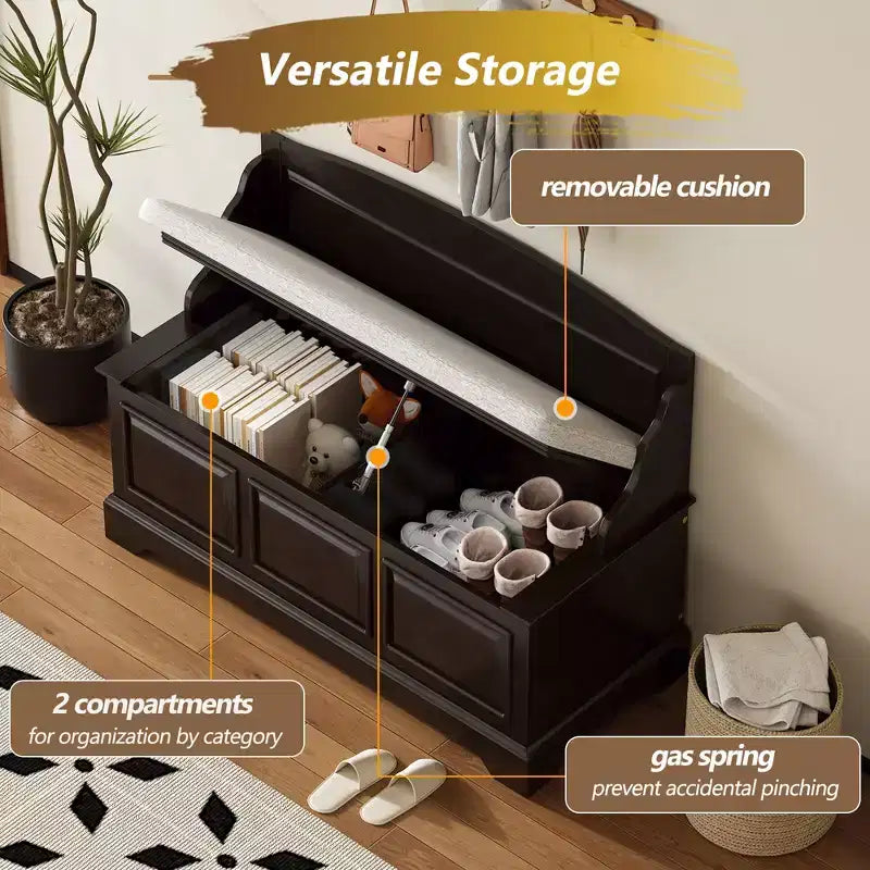 GDFStudio Ruth Mid-Century Modern Style Entryway Shoe Storage Bench with Hidden Storage and Linen Cushion