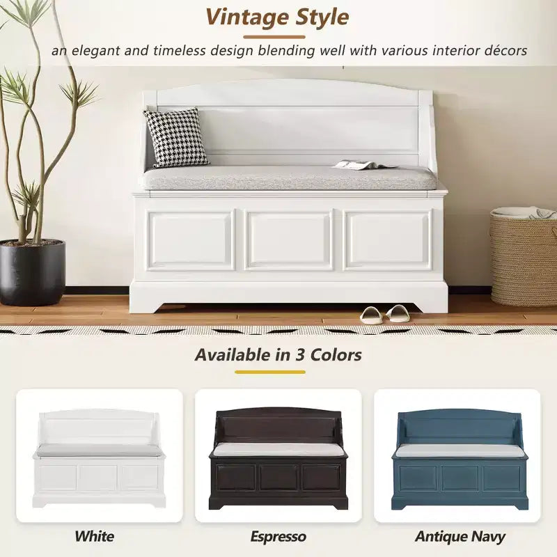 GDFStudio Ruth Mid-Century Modern Style Entryway Shoe Storage Bench with Hidden Storage and Linen Cushion