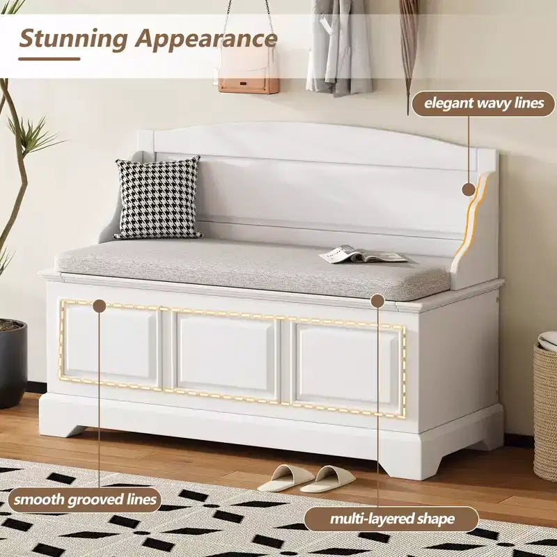 GDFStudio Ruth Mid-Century Modern Style Entryway Shoe Storage Bench with Hidden Storage and Linen Cushion