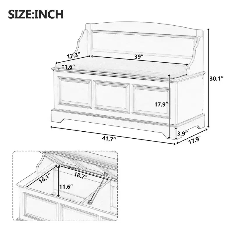 GDFStudio Ruth Mid-Century Modern Style Entryway Shoe Storage Bench with Hidden Storage and Linen Cushion