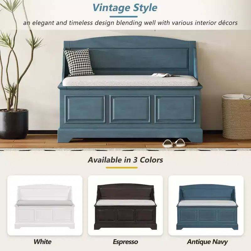 GDFStudio Ruth Mid-Century Modern Style Entryway Shoe Storage Bench with Hidden Storage and Linen Cushion