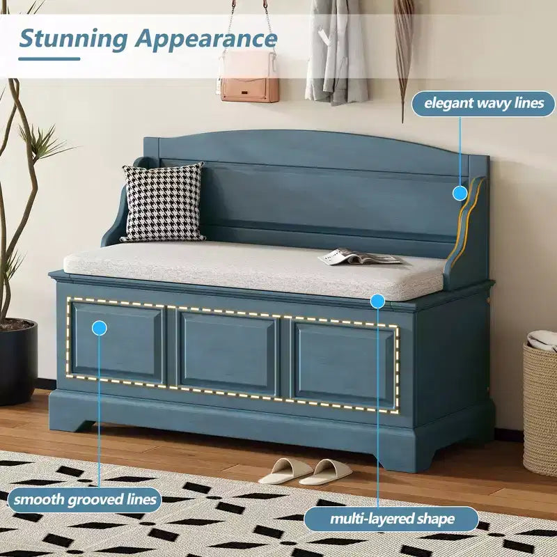 GDFStudio Ruth Mid-Century Modern Style Entryway Shoe Storage Bench with Hidden Storage and Linen Cushion