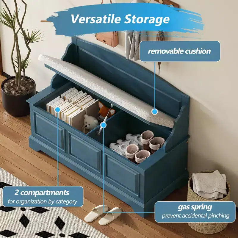 GDFStudio Ruth Mid-Century Modern Style Entryway Shoe Storage Bench with Hidden Storage and Linen Cushion