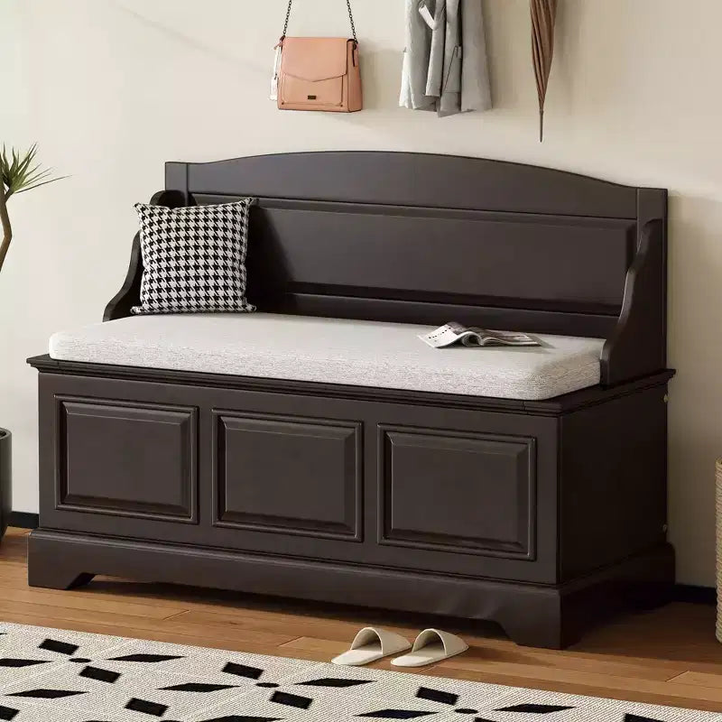 GDFStudio Ruth Mid-Century Modern Style Entryway Shoe Storage Bench with Hidden Storage and Linen Cushion