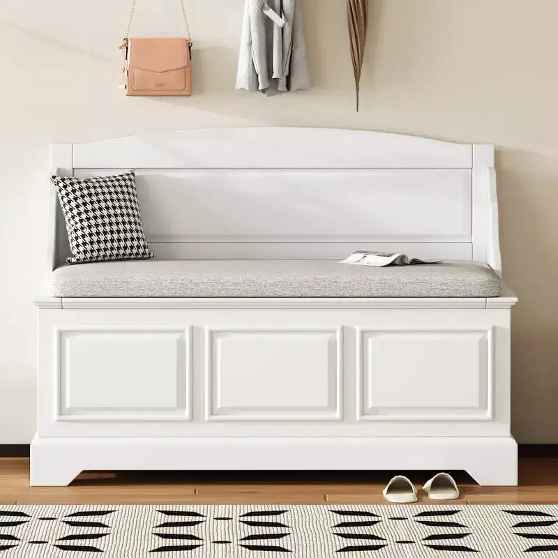 GDFStudio Ruth Mid-Century Modern Style Entryway Shoe Storage Bench with Hidden Storage and Linen Cushion
