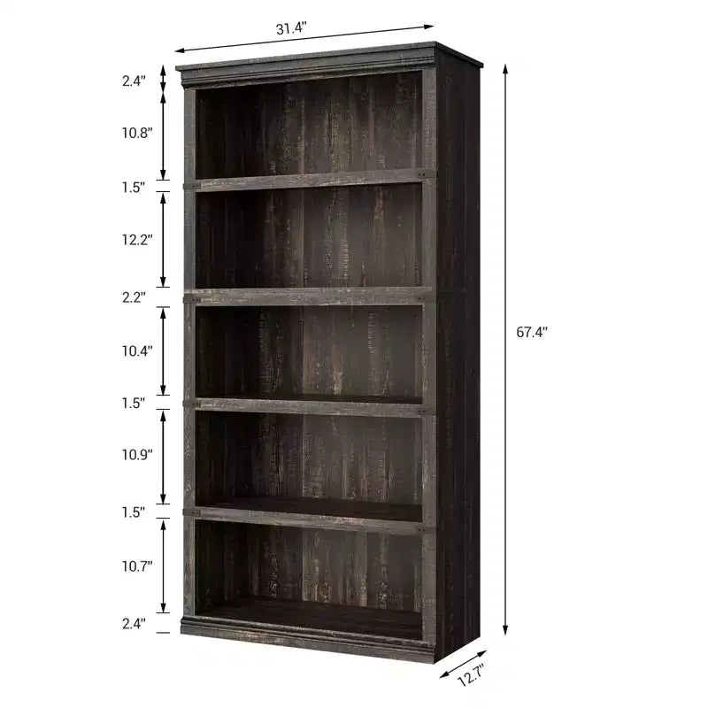 5-Shelf Farmhouse Bookcase,with Storage Open Display Bookshelves,Display Storage Shelves,32'' Wide Wooden Bookshelves for Office,Library