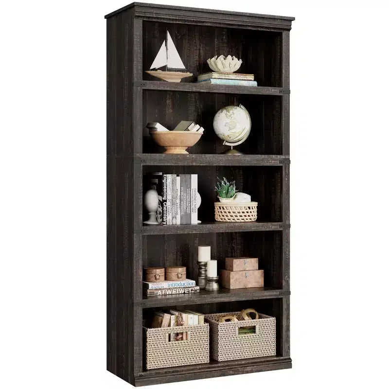 5-Shelf Farmhouse Bookcase,with Storage Open Display Bookshelves,Display Storage Shelves,32'' Wide Wooden Bookshelves for Office,Library