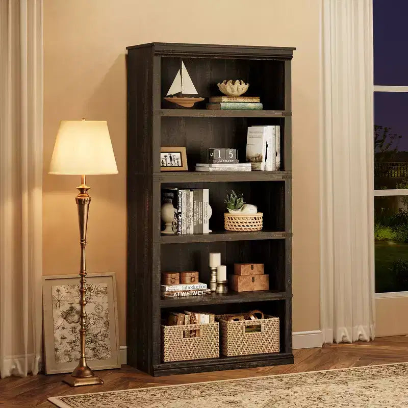 5-Shelf Farmhouse Bookcase,with Storage Open Display Bookshelves,Display Storage Shelves,32'' Wide Wooden Bookshelves for Office,Library