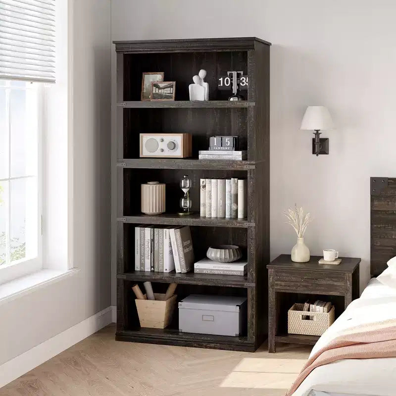 5-Shelf Farmhouse Bookcase,with Storage Open Display Bookshelves,Display Storage Shelves,32'' Wide Wooden Bookshelves for Office,Library