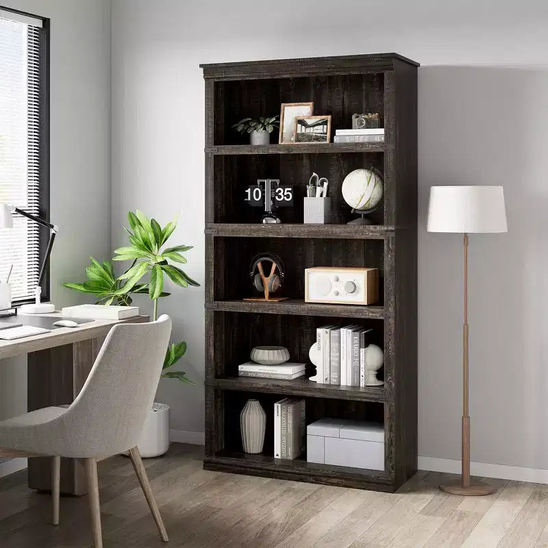 5-Shelf Farmhouse Bookcase,with Storage Open Display Bookshelves,Display Storage Shelves,32'' Wide Wooden Bookshelves for Office,Library