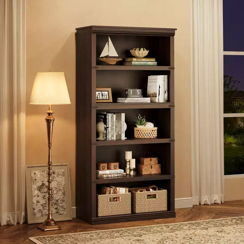 5-Shelf Farmhouse Bookcase,with Storage Open Display Bookshelves,Display Storage Shelves,32'' Wide Wooden Bookshelves for Office,Library