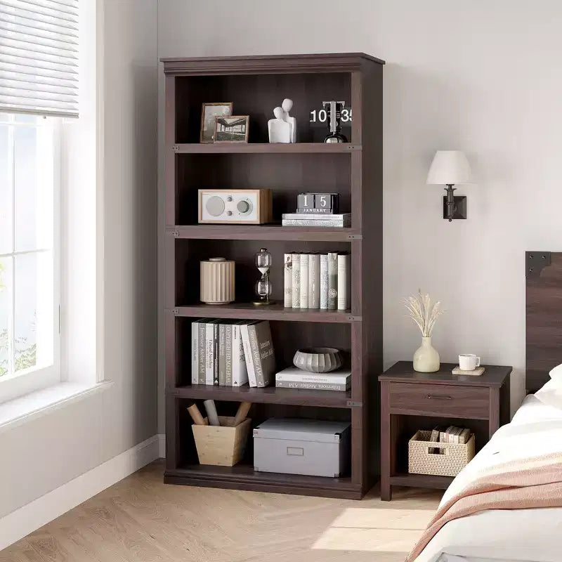 5-Shelf Farmhouse Bookcase,with Storage Open Display Bookshelves,Display Storage Shelves,32'' Wide Wooden Bookshelves for Office,Library