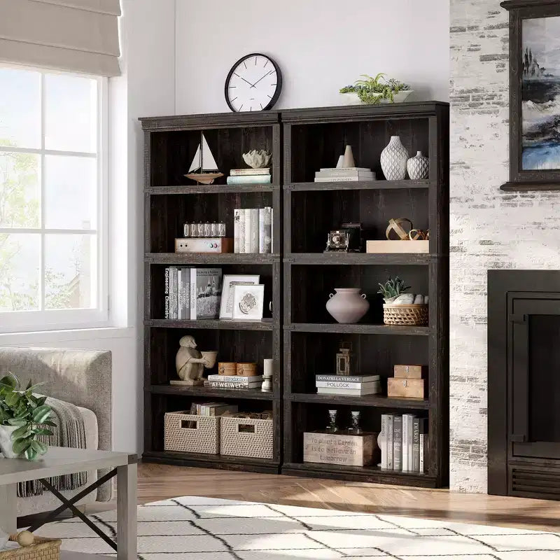 5-Shelf Farmhouse Bookcase,with Storage Open Display Bookshelves,Display Storage Shelves,32'' Wide Wooden Bookshelves for Office,Library
