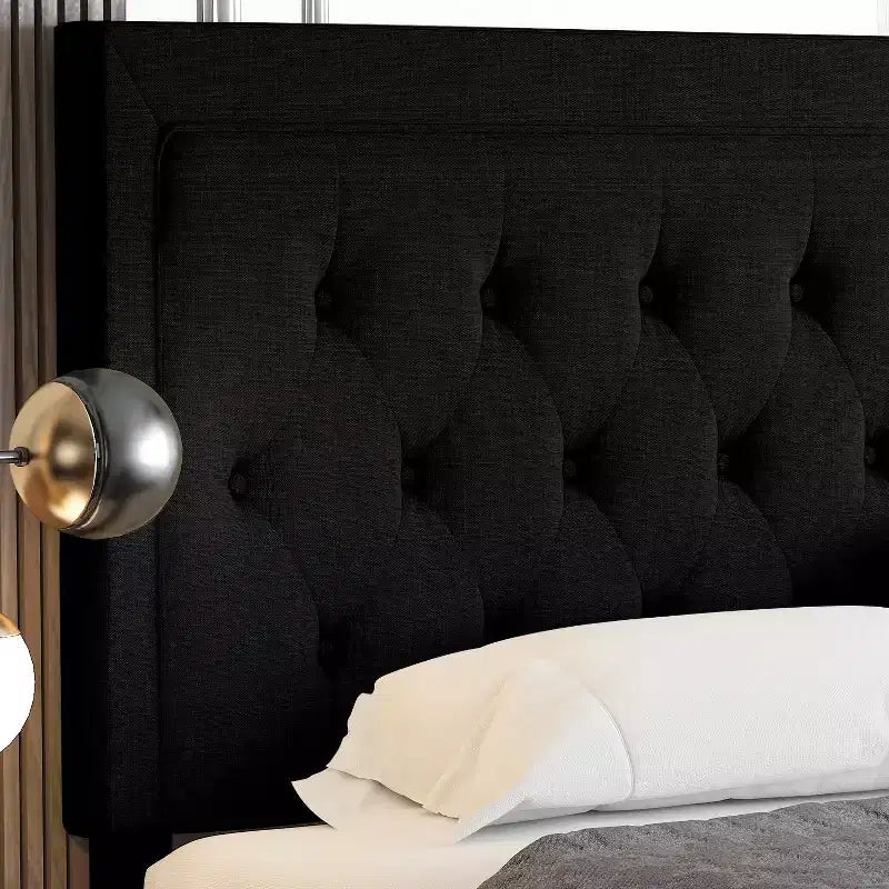 King Size Upholstered Platform Bed with Adjustable Headboard, Button Tufted, Slatted Base, Easy Assembly