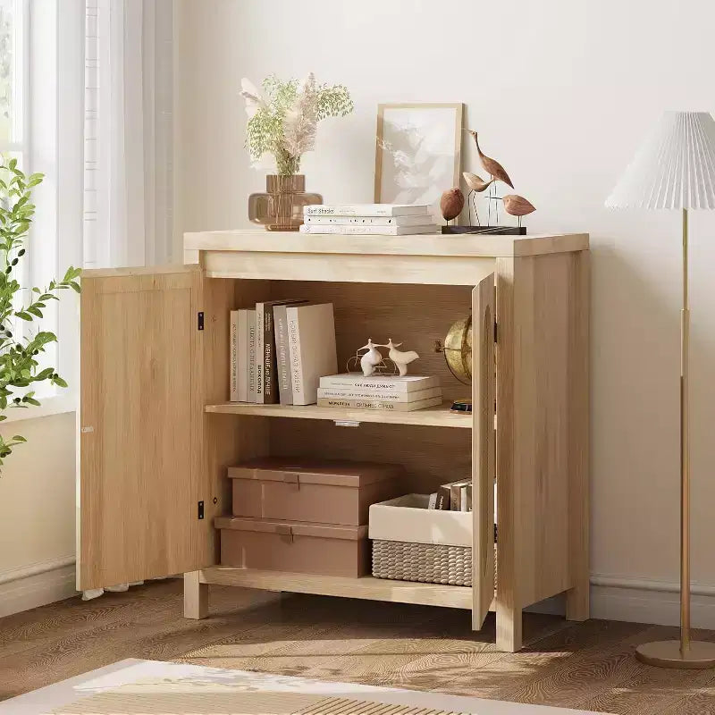 COZONY 30 Mid Century Rattan Sideboard Buffet with Adjustable Shelves, Retro Storage Cabinet for Living Room or Dining Room