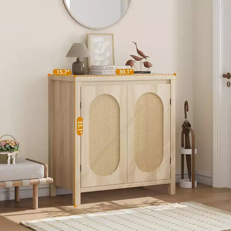 COZONY 30 Mid Century Rattan Sideboard Buffet with Adjustable Shelves, Retro Storage Cabinet for Living Room or Dining Room
