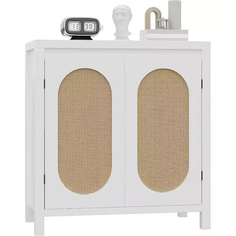 COZONY 30 Mid Century Rattan Sideboard Buffet with Adjustable Shelves, Retro Storage Cabinet for Living Room or Dining Room