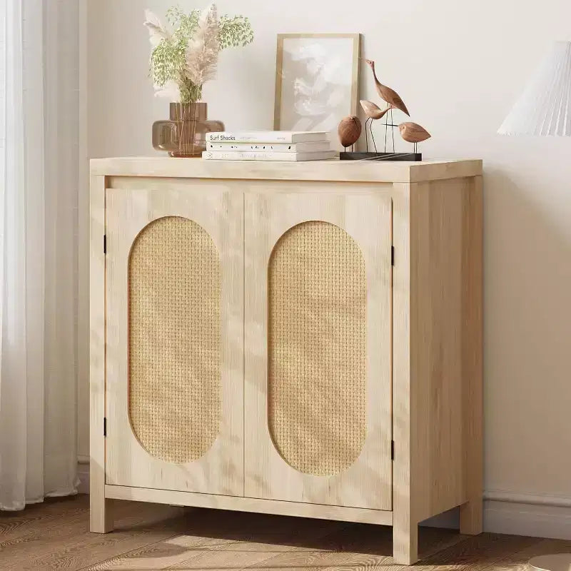 COZONY 30 Mid Century Rattan Sideboard Buffet with Adjustable Shelves, Retro Storage Cabinet for Living Room or Dining Room