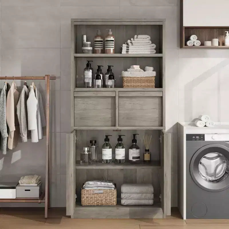 50.9 Tall Bathroom Storage Cabinet, Freestanding Floor Cabinet with 2 Drawers, Kitchen Pantry Cabinet for Living Room Kitchen Bathroom