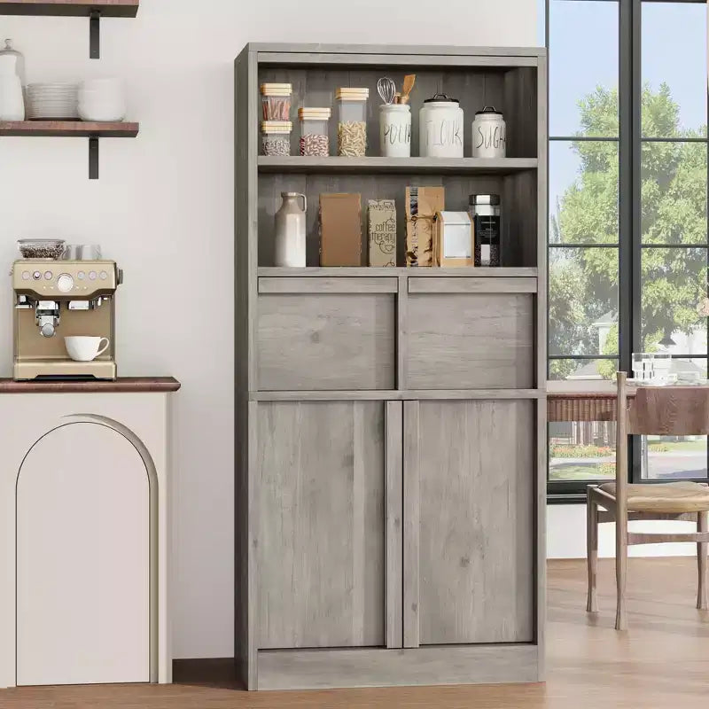 50.9 Tall Bathroom Storage Cabinet, Freestanding Floor Cabinet with 2 Drawers, Kitchen Pantry Cabinet for Living Room Kitchen Bathroom