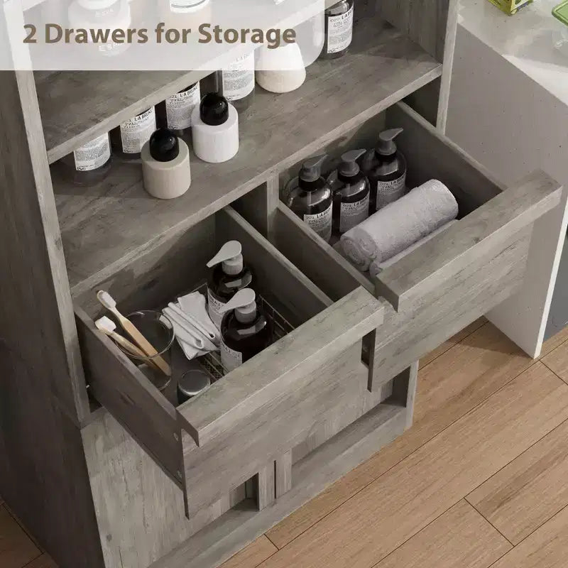 50.9 Tall Bathroom Storage Cabinet, Freestanding Floor Cabinet with 2 Drawers, Kitchen Pantry Cabinet for Living Room Kitchen Bathroom
