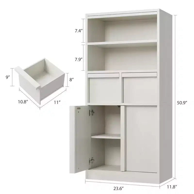 50.9 Tall Bathroom Storage Cabinet, Freestanding Floor Cabinet with 2 Drawers, Kitchen Pantry Cabinet for Living Room Kitchen Bathroom