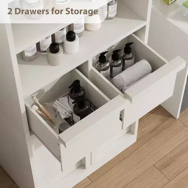 50.9 Tall Bathroom Storage Cabinet, Freestanding Floor Cabinet with 2 Drawers, Kitchen Pantry Cabinet for Living Room Kitchen Bathroom